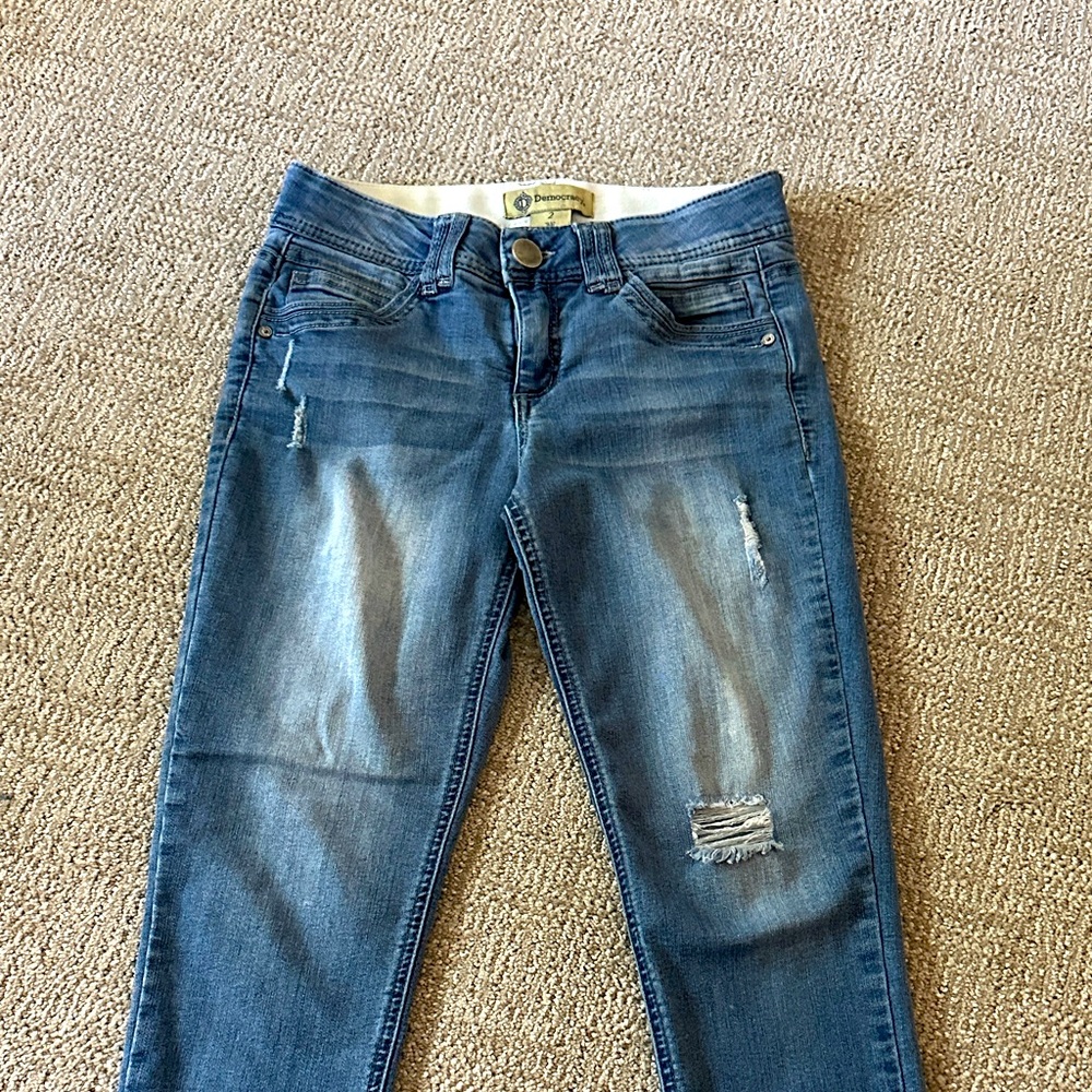 Democracy Blue Distressed Skinny Jeans with ab technology